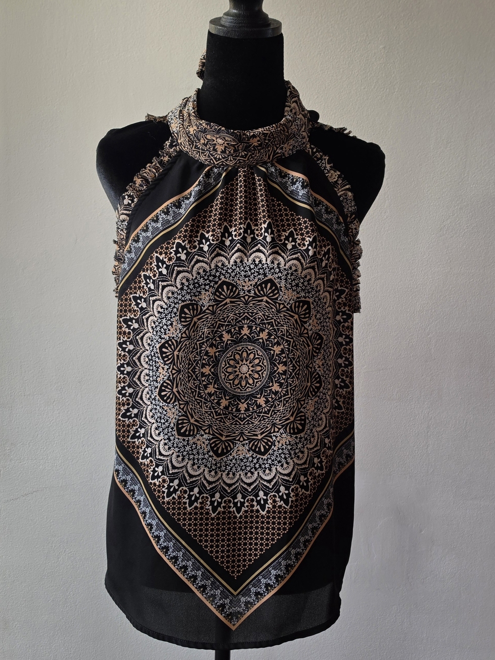 Black & Tan Mandala Halter Neck Blouse